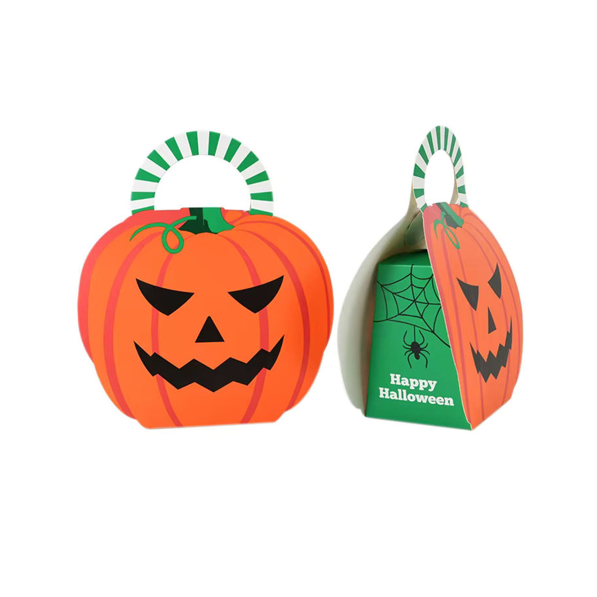 5er Set ZQNYCY Halloween Leckerli-Boxen aus Papier in Kürbis- und Geisterform mit gestreiften Griffen, mehrfarbig - Bild 3