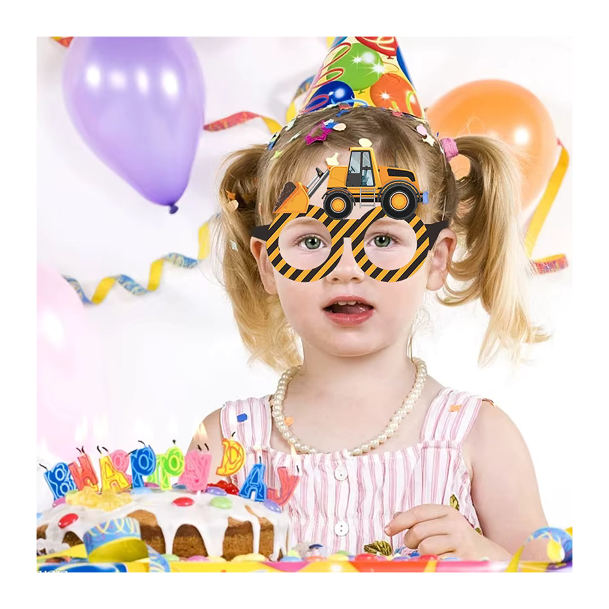 6 oder 12 Stück Fotoautomaten Requisiten aus Papier mit Bau-Motiven wie Bagger, Lkw und Traktor in Gelb für deine Kindergeburtstags-Party Dekoration - Bild 2
