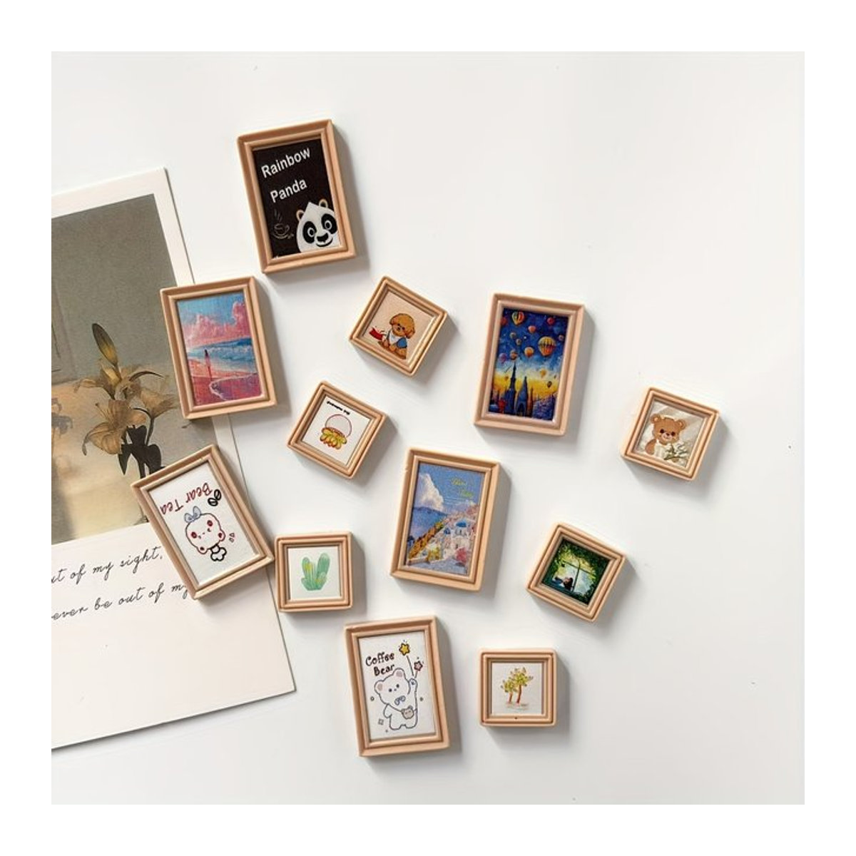 6 Stück Mini-Fotorahmen aus Holz als Kühlschrankmagnete in mehrfarbig und rechteckig im minimalistischen Design - Bild 1