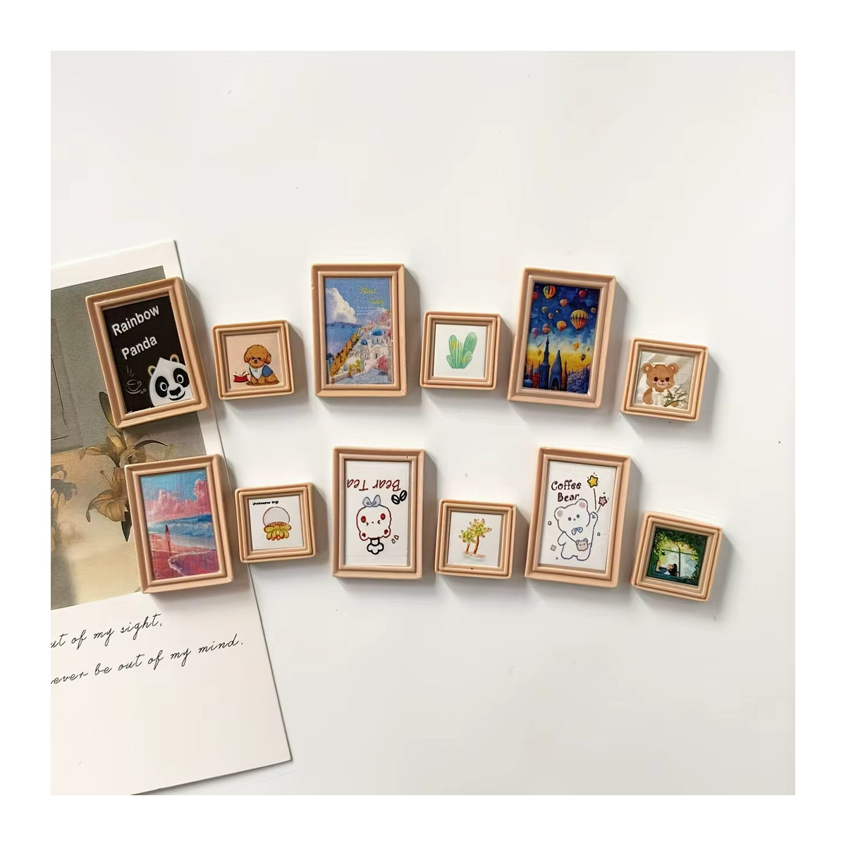 6 Stück Mini-Fotorahmen aus Holz als Kühlschrankmagnete in mehrfarbig und rechteckig im minimalistischen Design - Bild 2