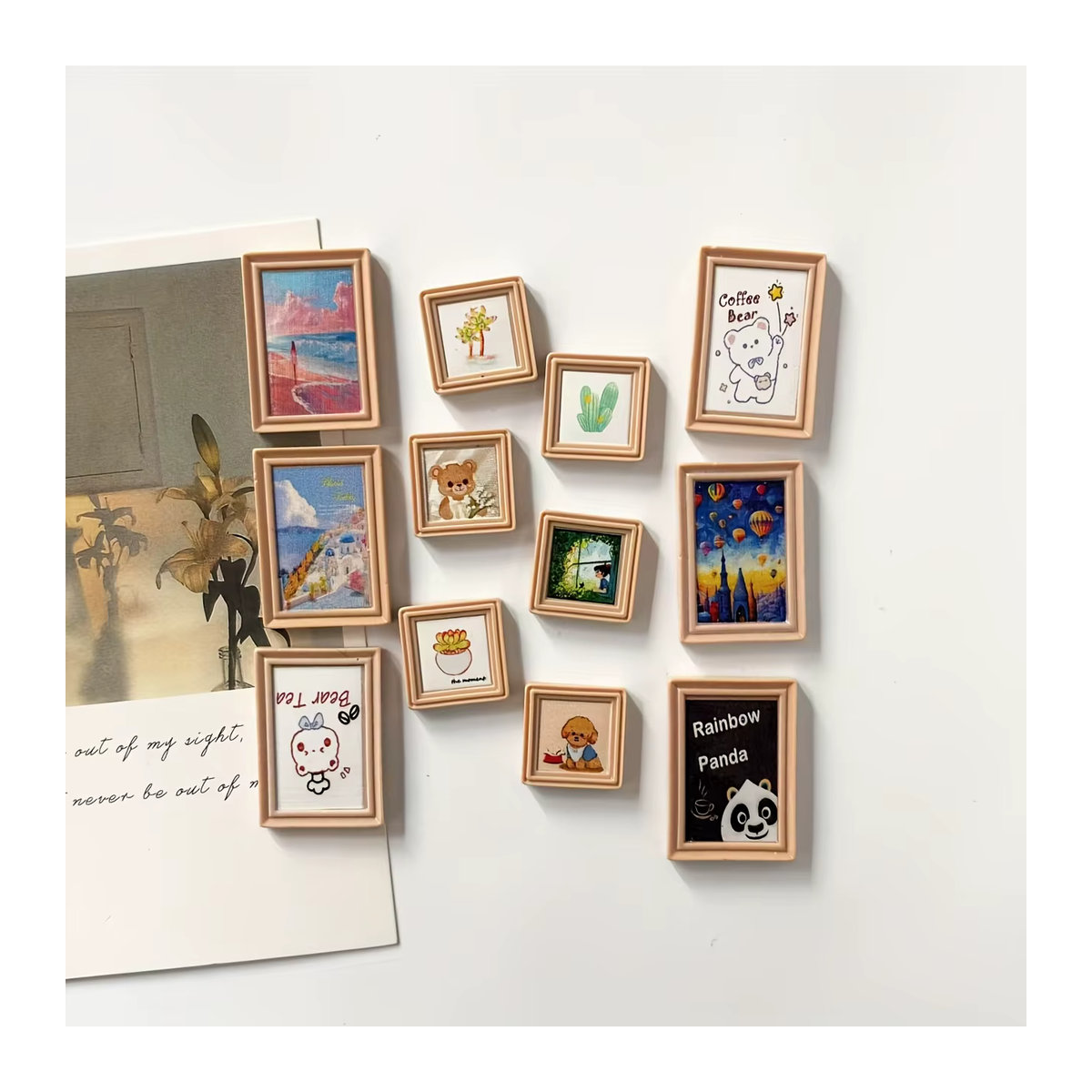 6 Stück Mini-Fotorahmen aus Holz als Kühlschrankmagnete in mehrfarbig und rechteckig im minimalistischen Design - Bild 4