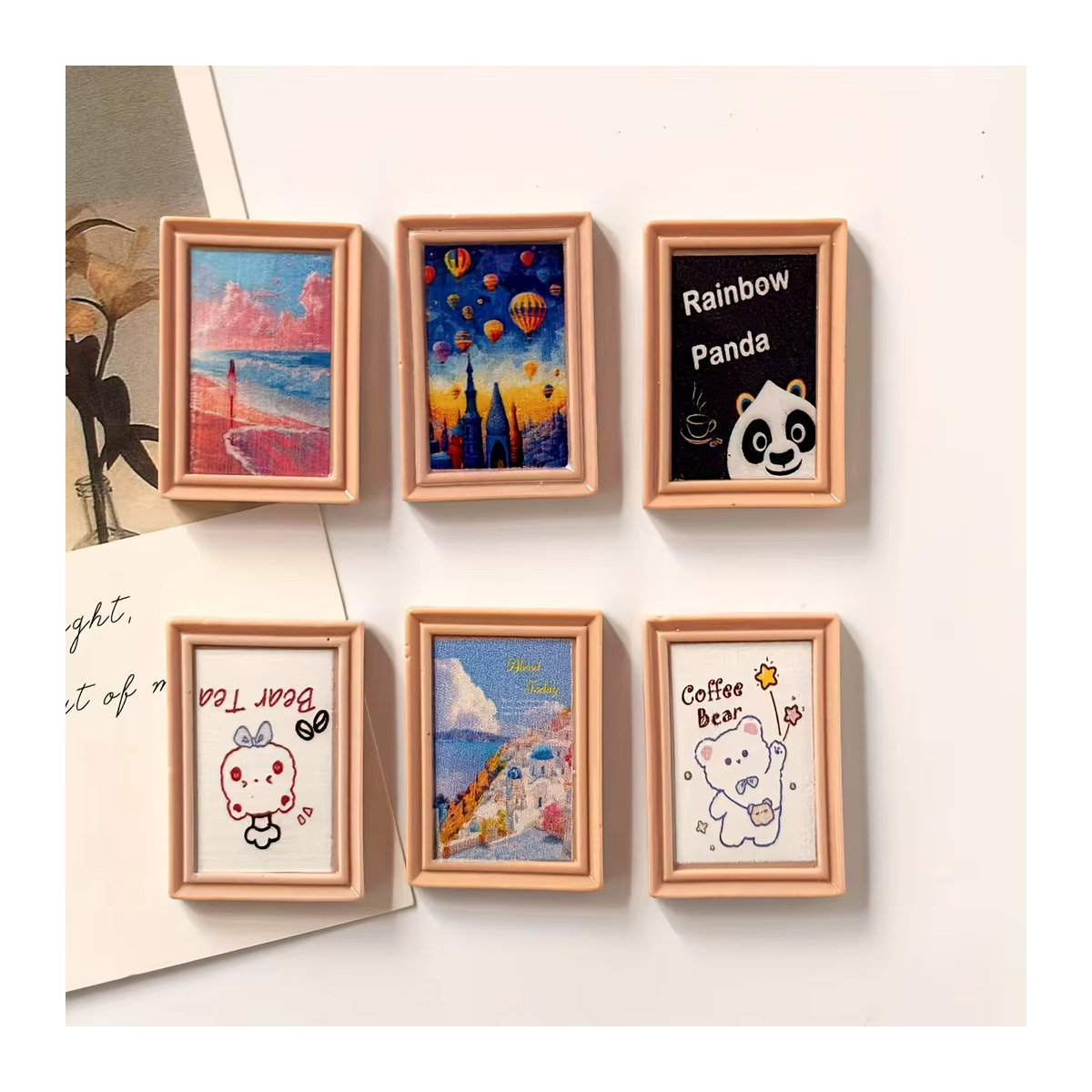 6 Stück Mini-Fotorahmen aus Holz als Kühlschrankmagnete in mehrfarbig und rechteckig im minimalistischen Design - Bild 5