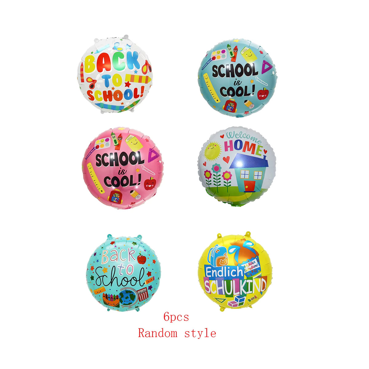 6 Stück runde Folienballons von EACH PARTY in Mehrfarbig für die Schulanfang-Dekoration, Durchmesser: 45,72 cm - Bild 2