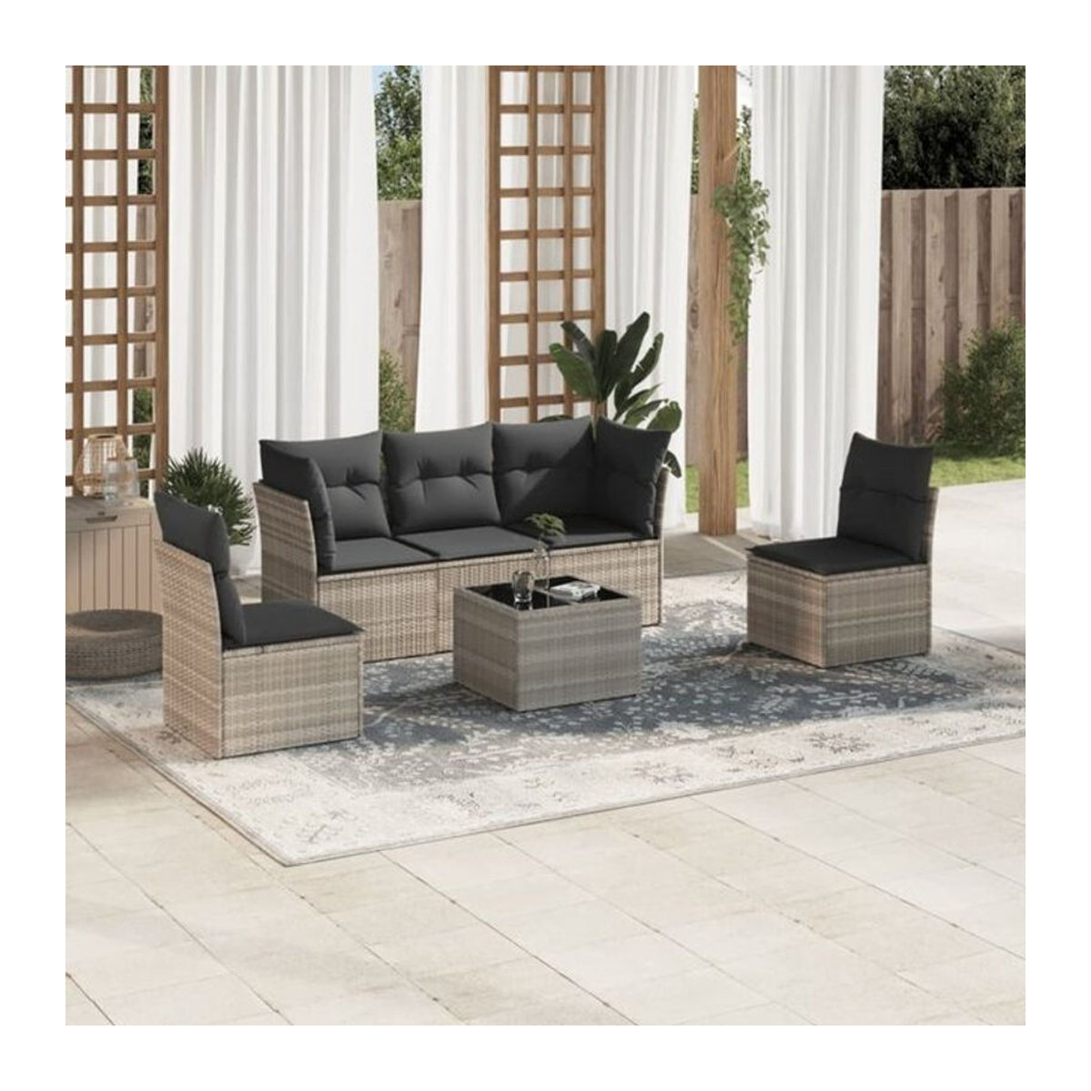 6-teilige Garten-Sofagarnitur aus Polyrattan mit Kissen in Grau von Vidaxl - Bild 1