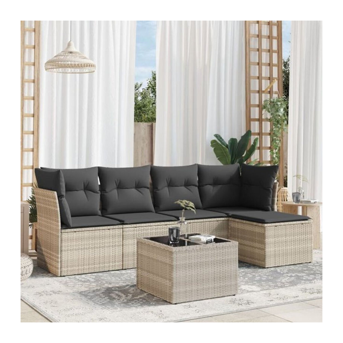 6-teilige Garten-Sofagarnitur aus Polyrattan mit Kissen in Grau von Vidaxl - Bild 1
