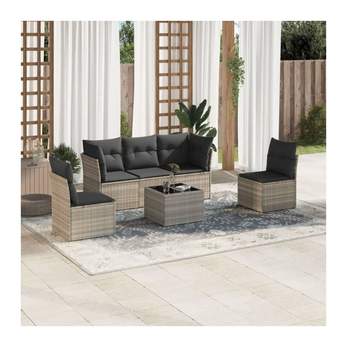6-teilige Garten-Sofagarnitur aus Polyrattan mit Kissen in Grau von Vidaxl - Bild 1