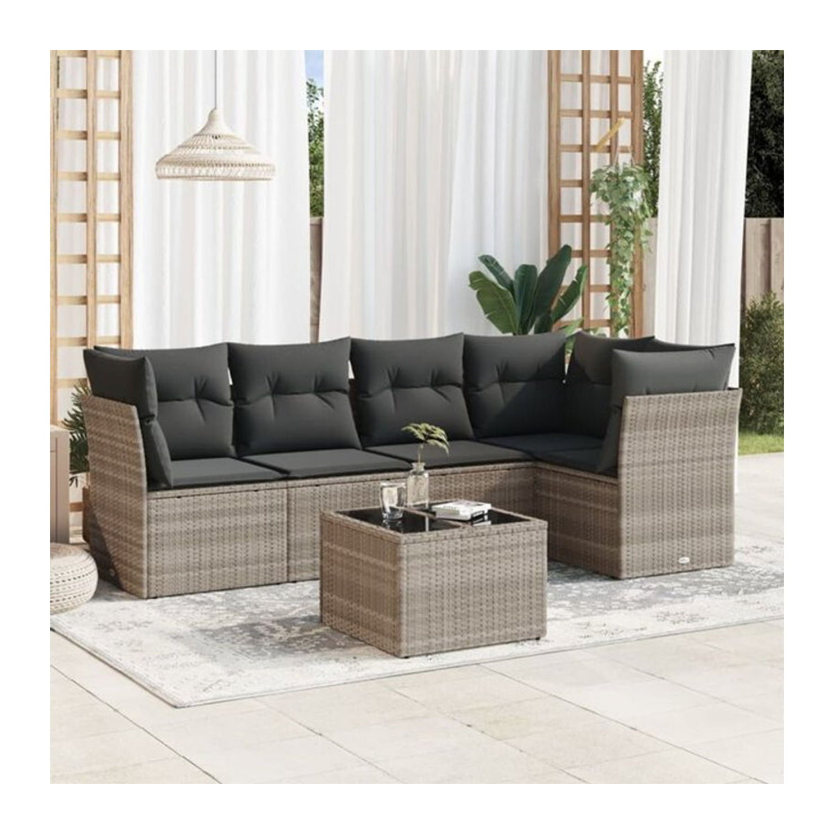 6-teilige Garten-Sofagarnitur aus Polyrattan mit Kissen in Grau von Vidaxl - Bild 1