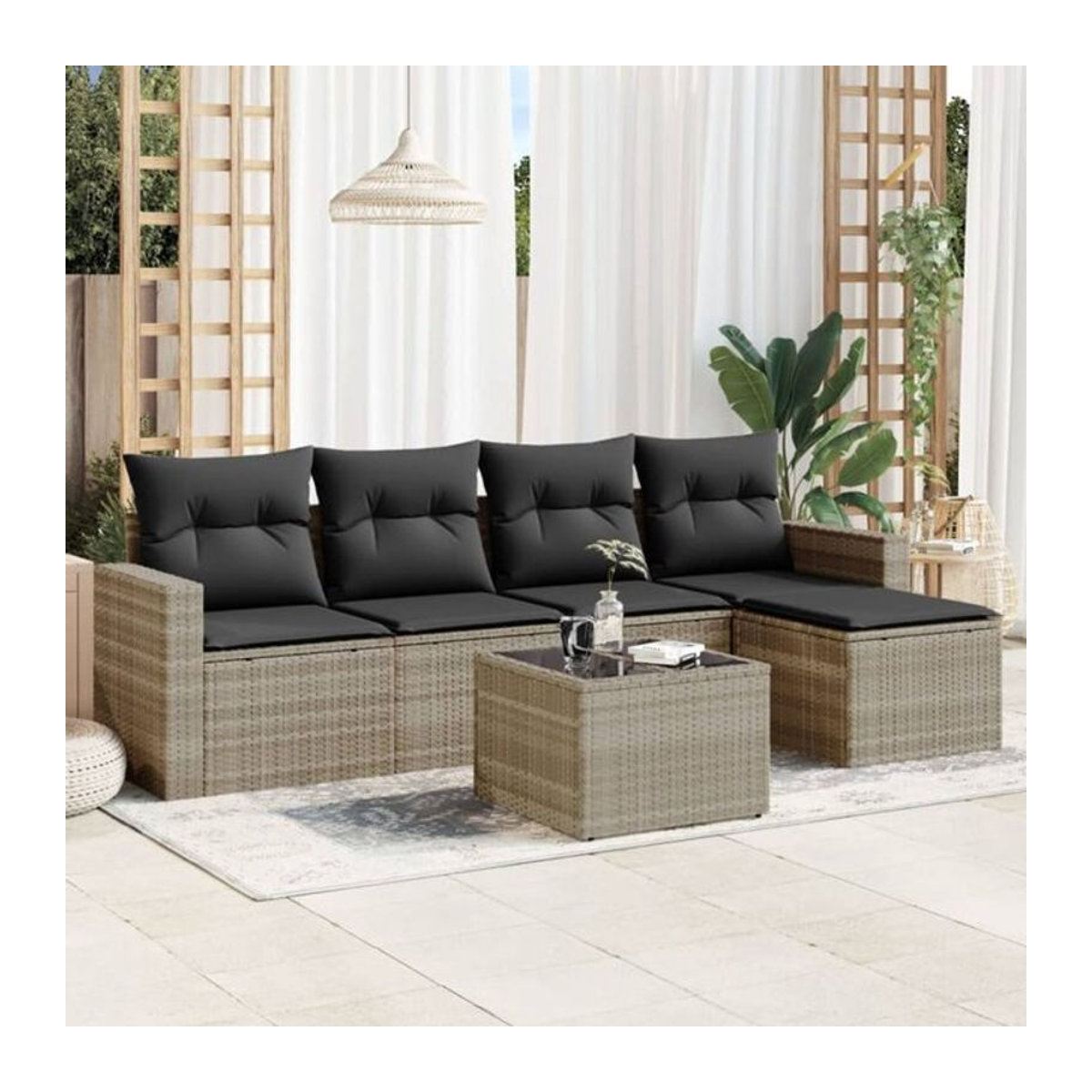 6-teilige Garten-Sofagarnitur aus Polyrattan mit Kissen in Grau von Vidaxl - Bild 1