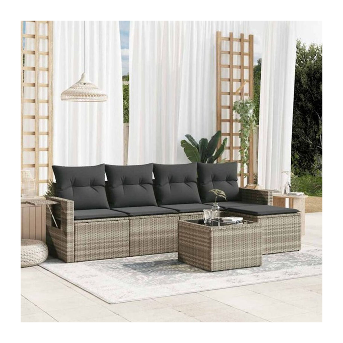 6-teilige Garten-Sofagarnitur mit Kissen aus Polyrattan in Grau von Vidaxl - Bild 1