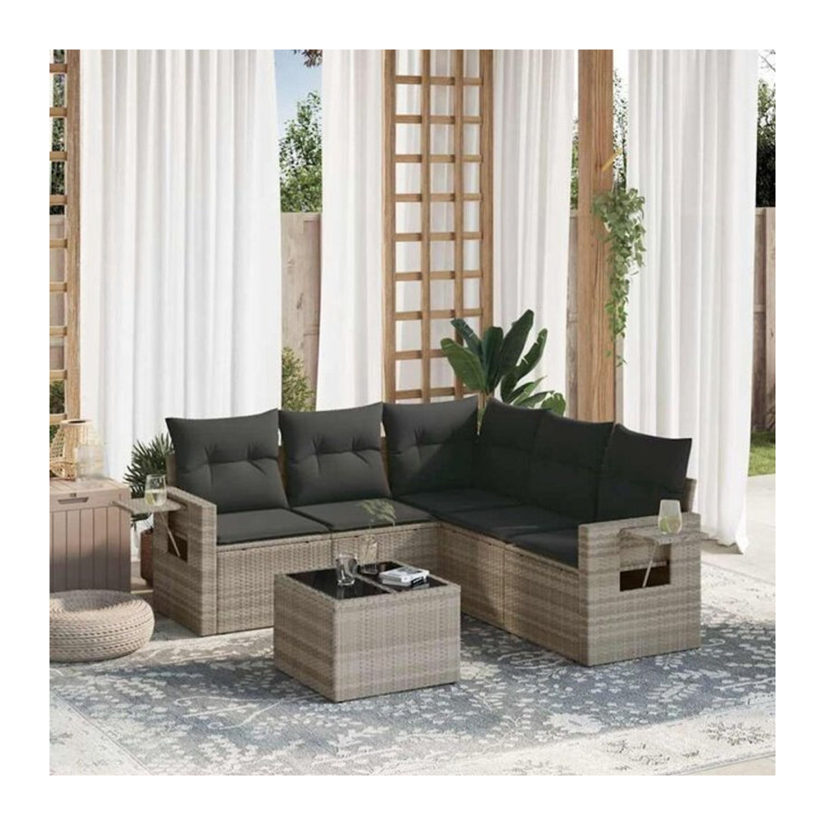6-teilige Garten-Sofagarnitur mit Kissen aus Polyrattan in Grau von Vidaxl - Bild 1