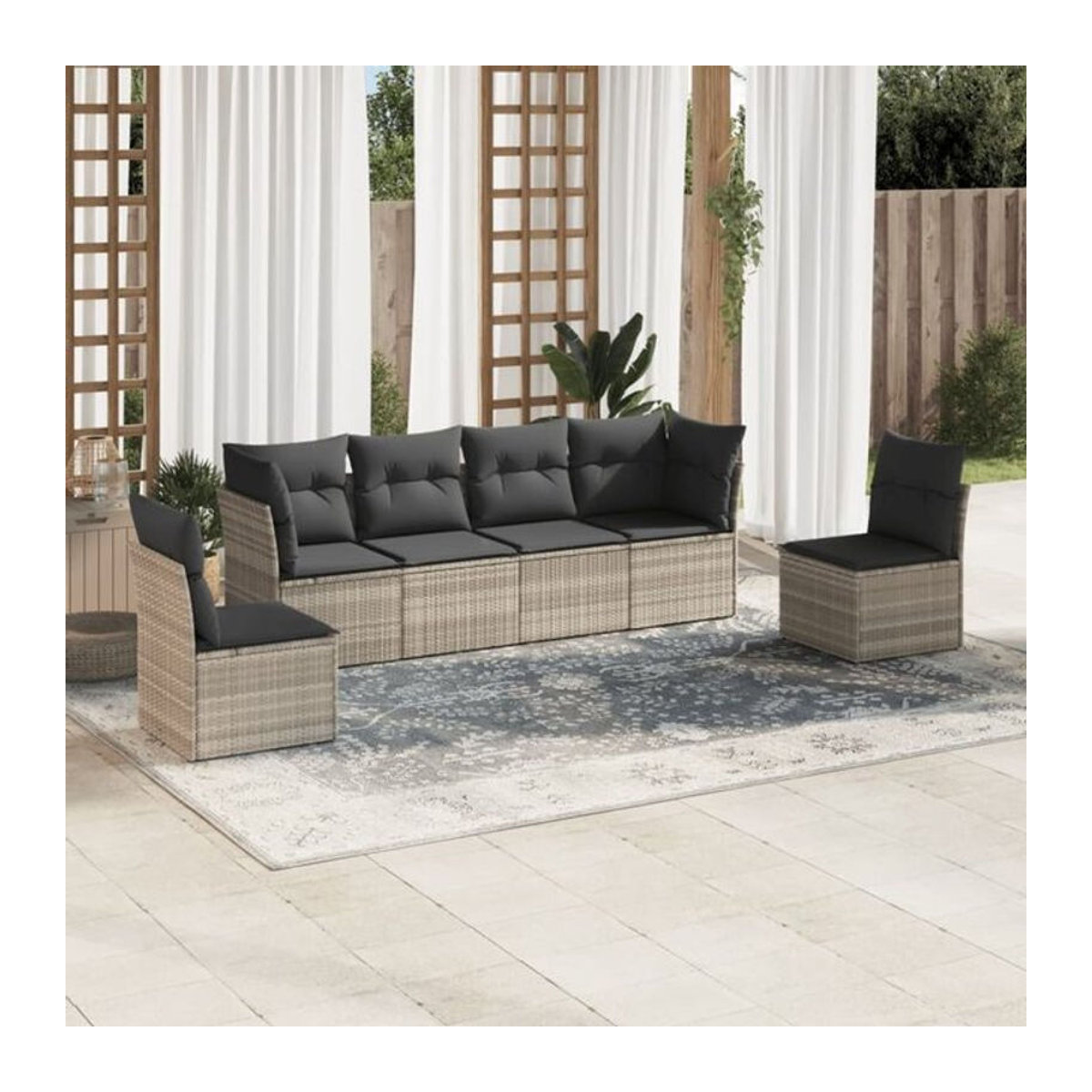 6-teilige Garten-Sofagarnitur mit Kissen aus Polyrattan in Grau von vidaxl - Bild 1