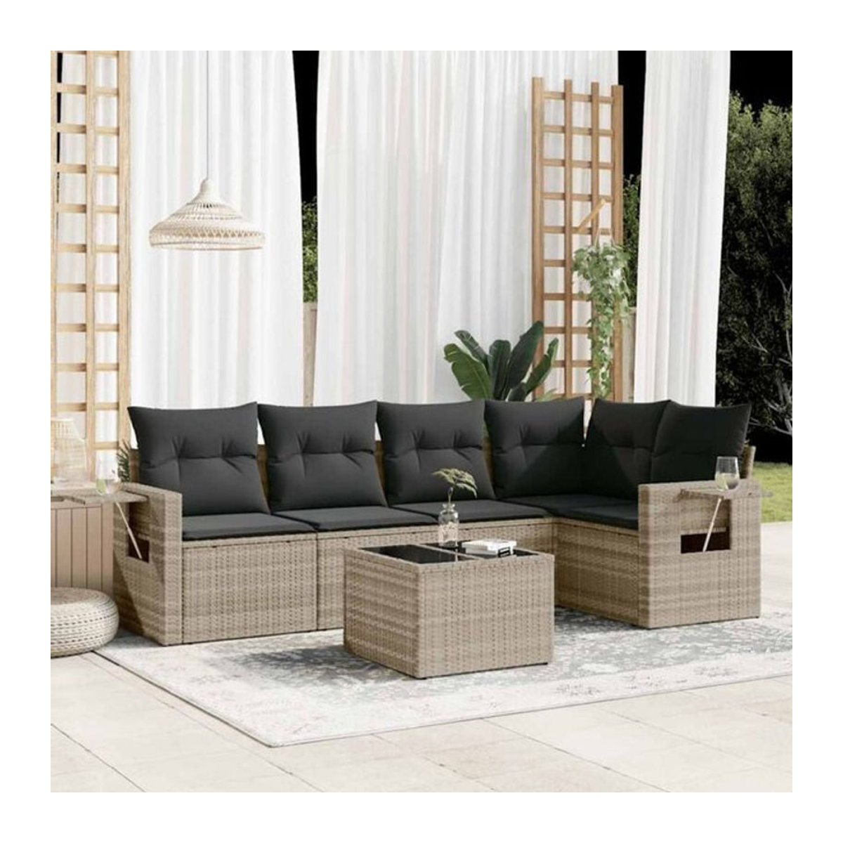 6-teilige Garten-Sofagarnitur mit Kissen aus Polyrattan in Grau von Vidaxl - Bild 1