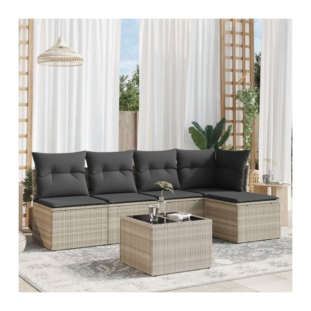 6-teilige Garten-Sofagarnitur mit Kissen aus Polyrattan in Grau von Vidaxl - Bild 1