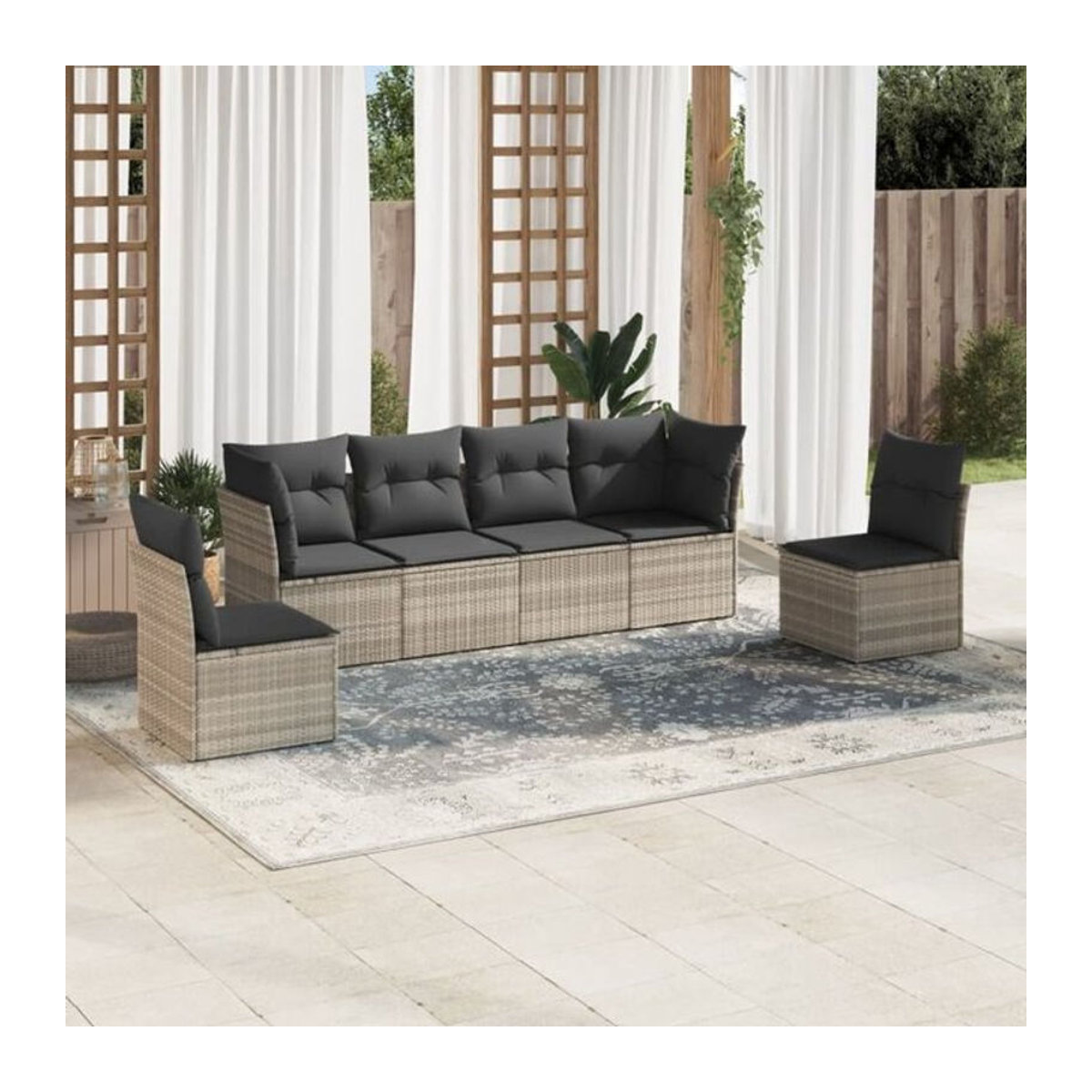 6-teilige Garten-Sofagarnitur mit Kissen aus Polyrattan in Grau von Vidaxl - Bild 1