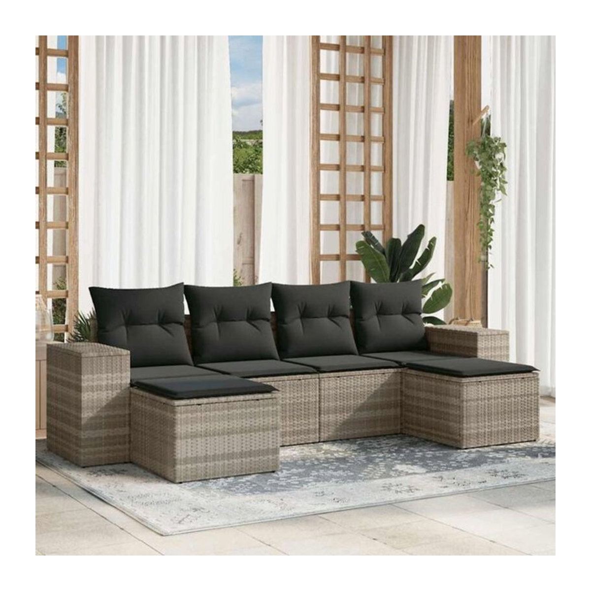6-teilige Garten-Sofagarnitur mit Kissen aus Polyrattan in Grau von Vidaxl - Bild 1