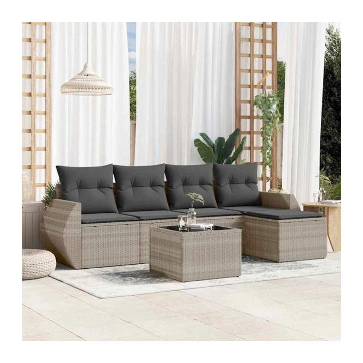 6-teilige Garten-Sofagarnitur mit Kissen aus Polyrattan in Grau von Vidaxl - Bild 1