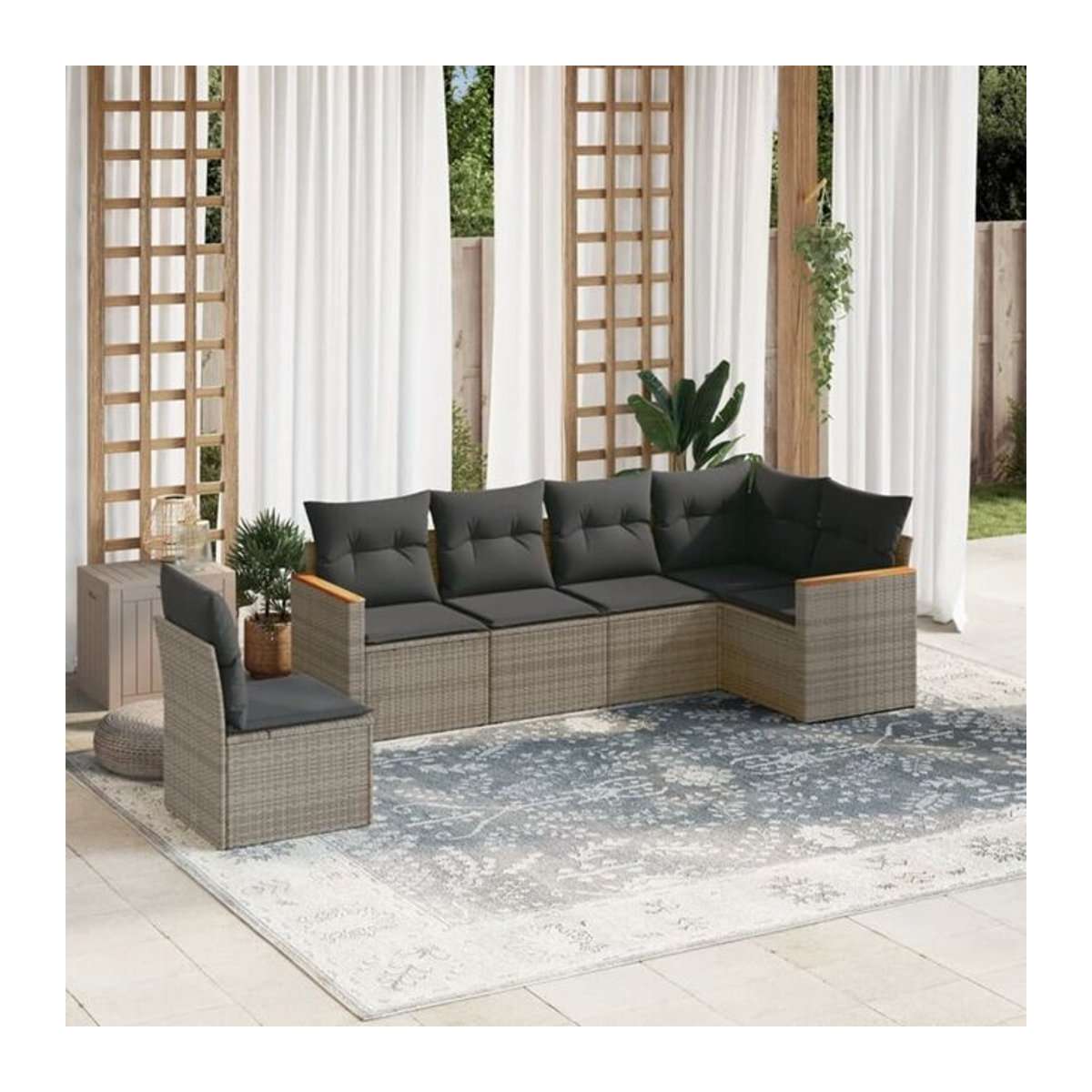 6-teilige moderne Garten-Sofagarnitur aus grauem Poly-Rattan mit Kissen von vidaxl - Bild 1