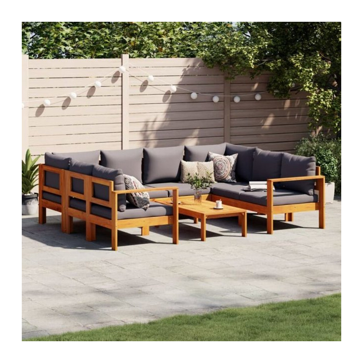 6-teilige moderne Garten-Sofagarnitur aus Massivholz Akazie mit Kissen in Grau von vidaxl - Bild 1