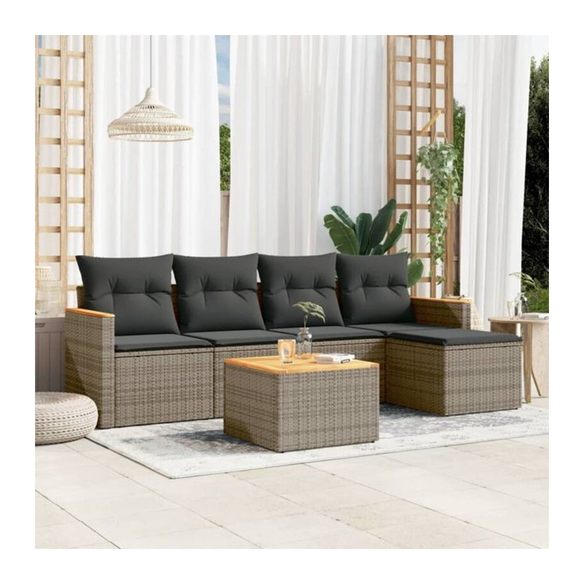 6-teilige moderne Garten-Sofagarnitur aus Poly-Rattan mit Kissen in Grau von vidaxl - Bild 1