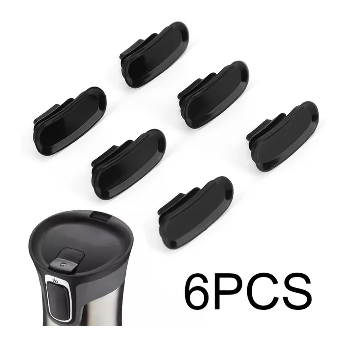 6-teiliger Ersatzstopper aus Silikon für Contigo Travel Kaffeetassen, Schwarz, auslaufsicher - Bild 1
