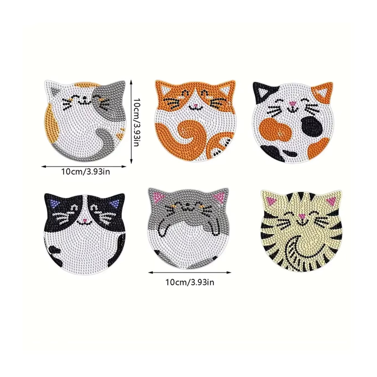 6-teiliges DIY Mosaik-Set mit Katzen-Strasssteinen, rutschfeste runde Getränkeuntersetzer aus Holz, mehrfarbig - Bild 2