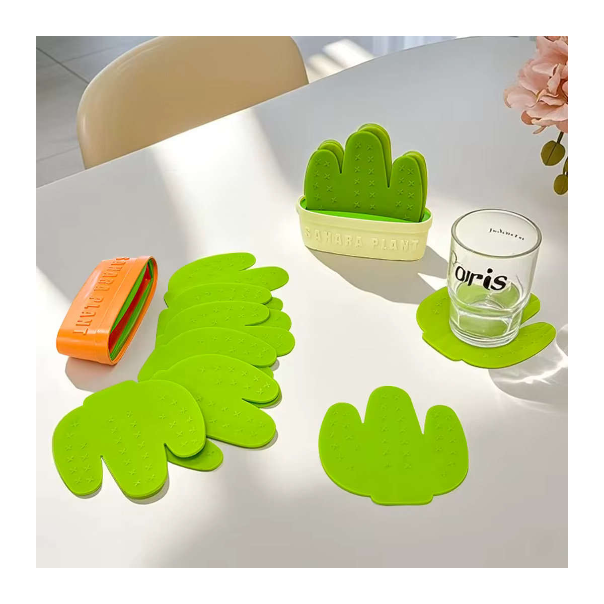 6-teiliges Kaktus-Untersetzer-Set mit Blumentopfhalter aus Kunststoff in Grün für deine Dekoration - Bild 6