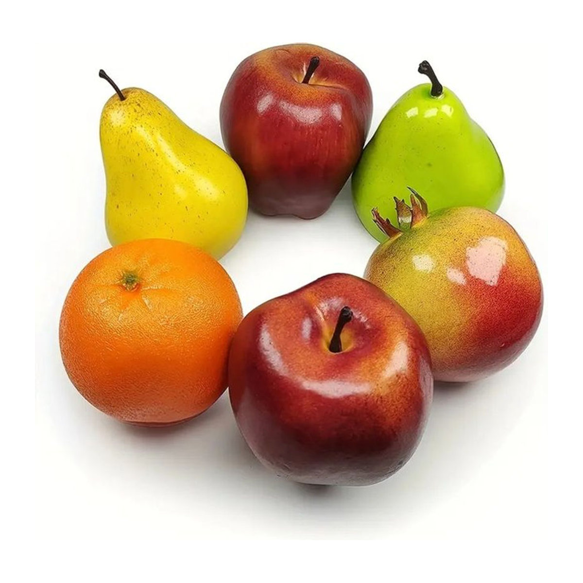 6-teiliges künstliches Obst-Set mit realistischen Früchten in Mehrfarbig für Dekoration in Küche und zu Weihnachten - Bild 1