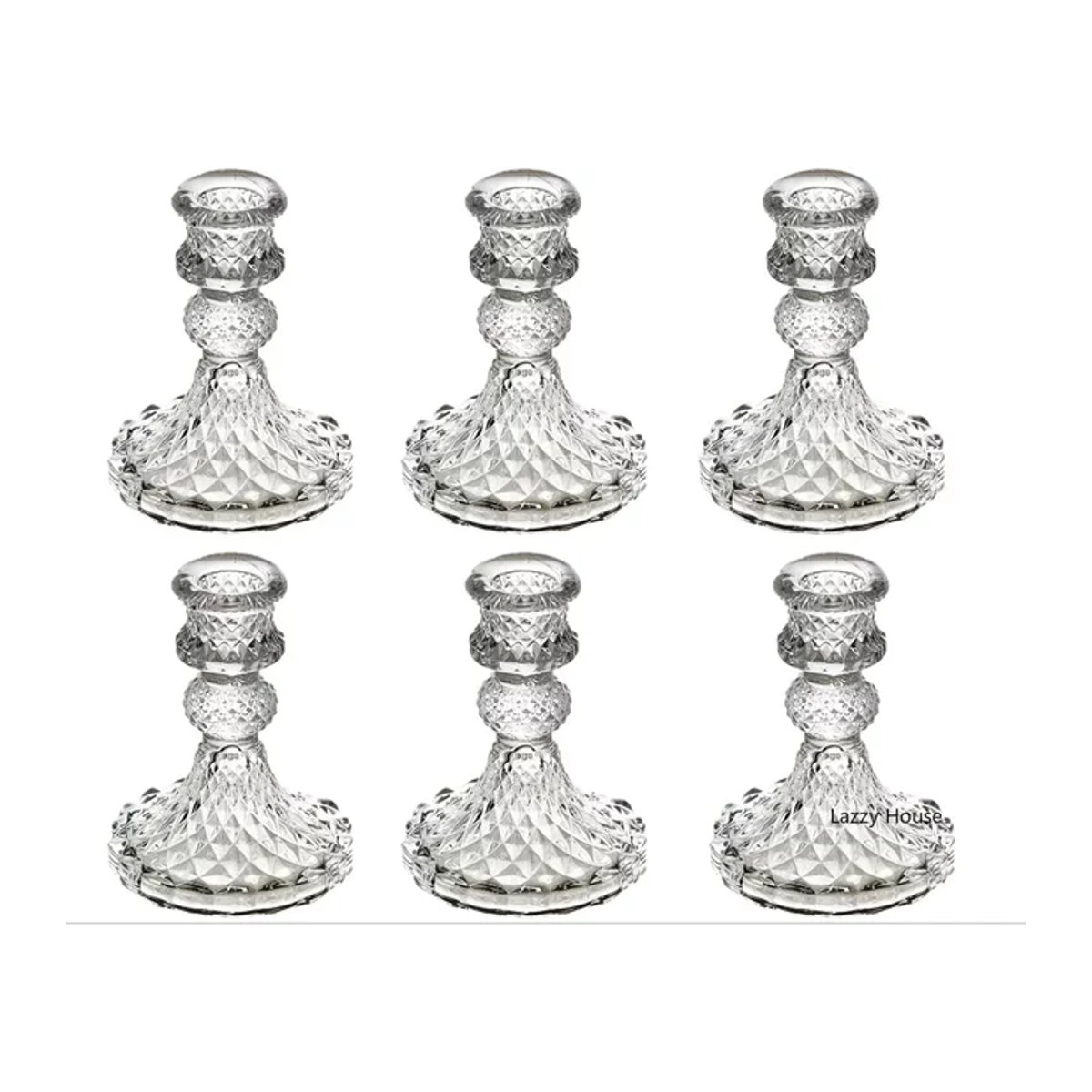 6-teiliges Lazzy house Kristall-Kerzenhalter Set aus Glas in Transparent und Grün für Tafelkerzen zur Tischdekoration bei Hochzeit oder Weihnachten - Bild 1