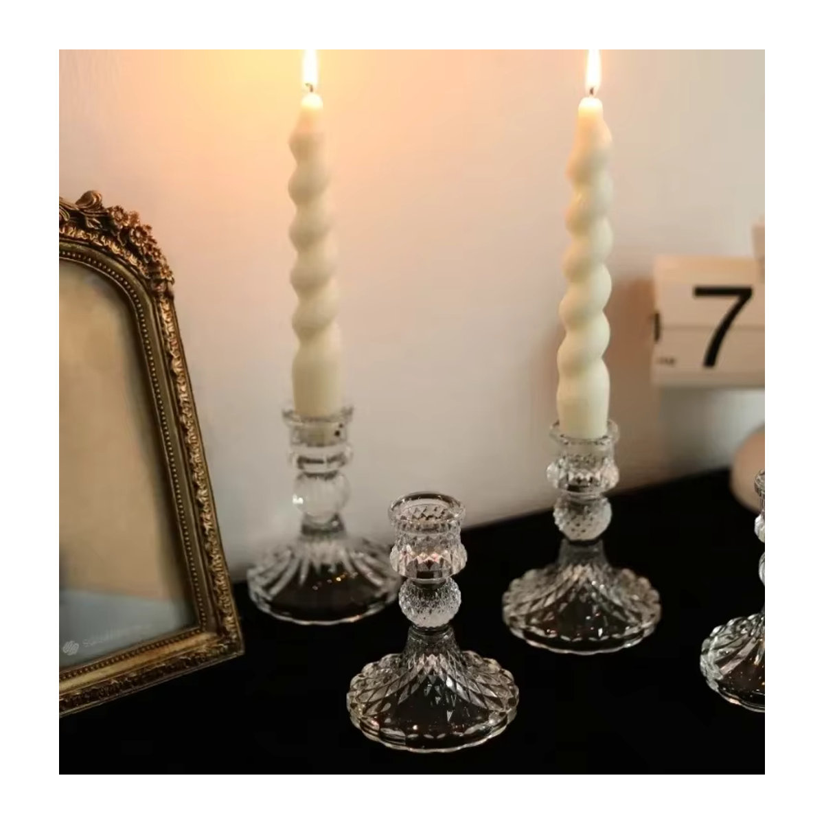 6-teiliges Lazzy house Kristall-Kerzenhalter Set aus Glas in Transparent und Grün für Tafelkerzen zur Tischdekoration bei Hochzeit oder Weihnachten - Bild 3