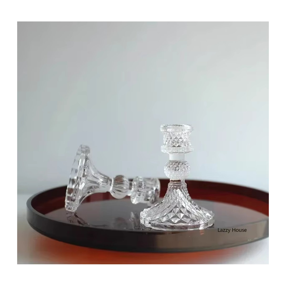 6-teiliges Lazzy house Kristall-Kerzenhalter Set aus Glas in Transparent und Grün für Tafelkerzen zur Tischdekoration bei Hochzeit oder Weihnachten - Bild 4