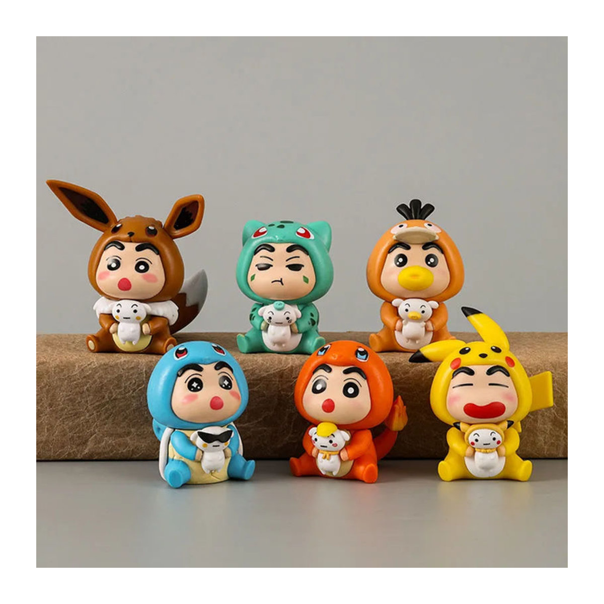 6-teiliges Set Bandai Crayon Shin-chan Anime-Figuren im Pokémon Pikachu Design, mehrfarbige PVC-Sammlerfiguren zur Raumdekoration - Bild 1