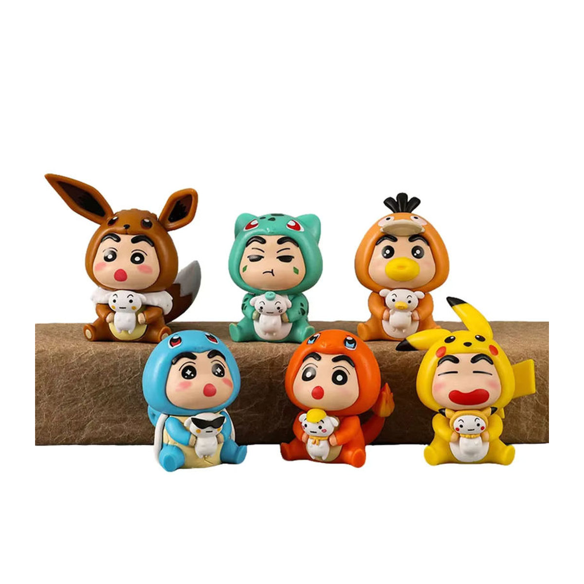 6-teiliges Set Bandai Crayon Shin-chan Anime-Figuren im Pokémon Pikachu Design, mehrfarbige PVC-Sammlerfiguren zur Raumdekoration - Bild 3