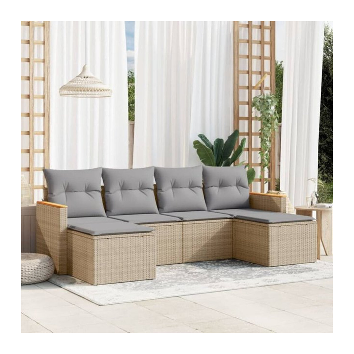 6-tlg. Garten-Sofagarnitur aus Poly-Rattan mit Kissen in Beige und Grau von vidaxl - Bild 1