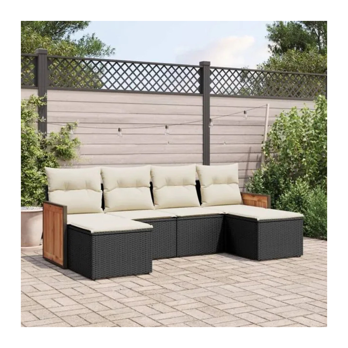 6-tlg. Garten-Sofagarnitur aus Poly-Rattan mit Kissen in Schwarz von vidaxl - Bild 1