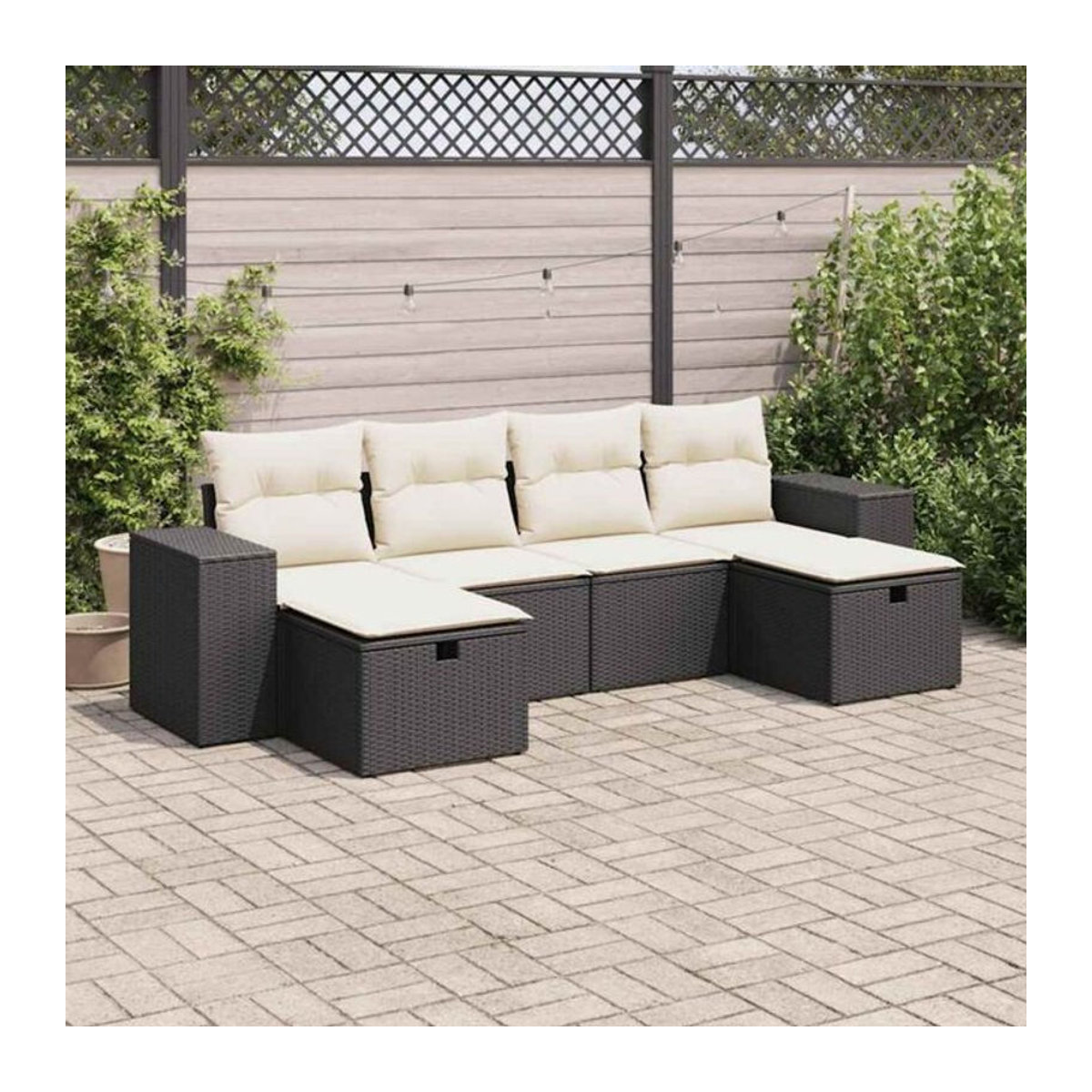 6-tlg. Garten-Sofagarnitur aus Polyrattan mit Kissen in Schwarz und Beige von VIDAXL - Bild 1