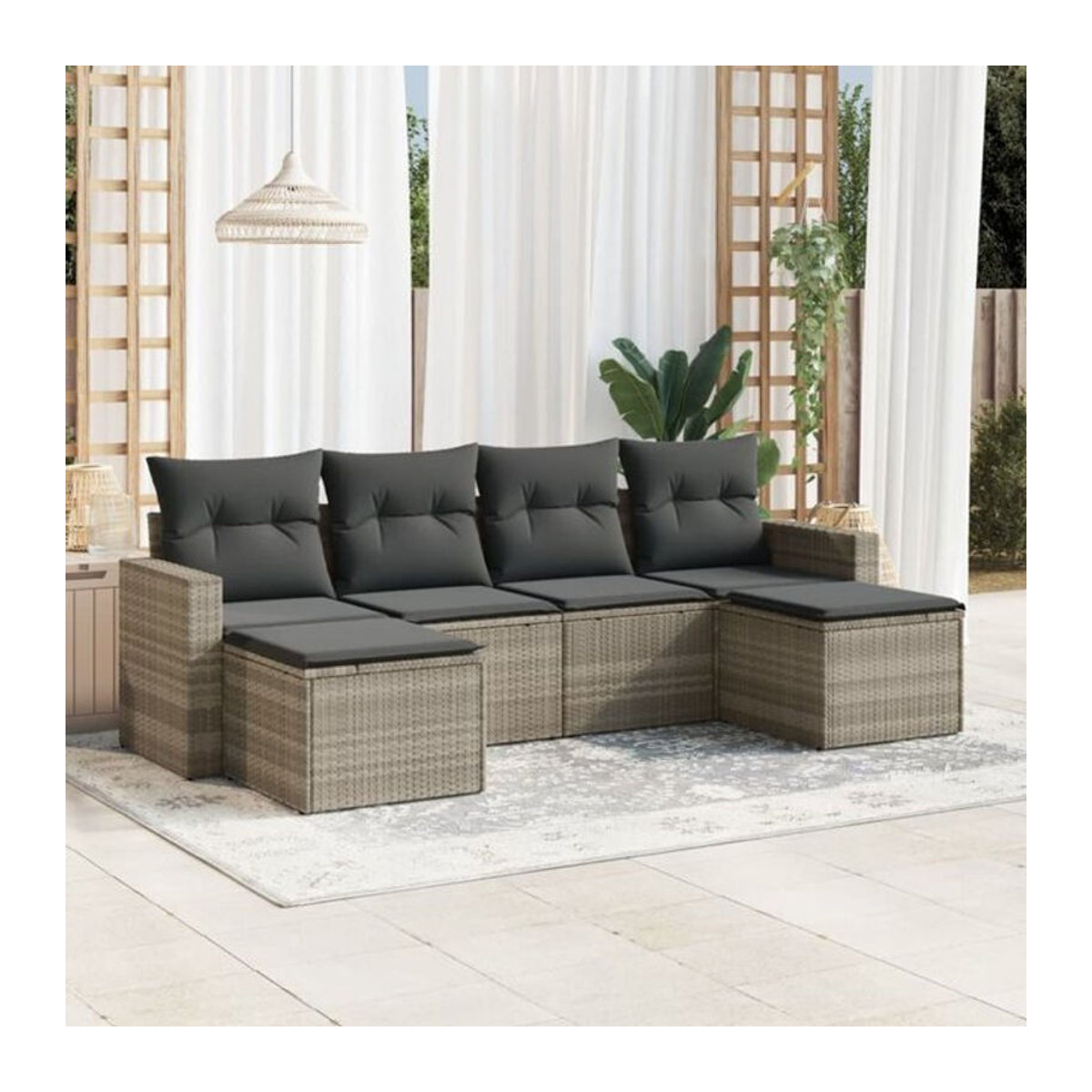 6-tlg. Garten-Sofagarnitur mit Kissen aus Polyrattan in Grau von Vidaxl - Bild 1