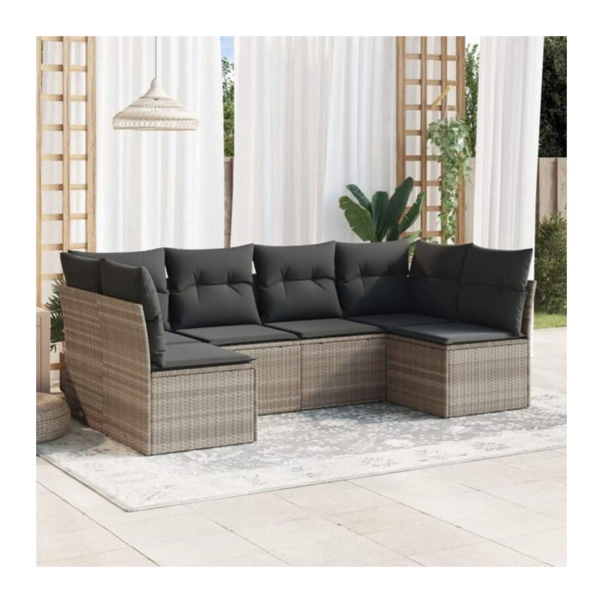 6-tlg. Garten-Sofagarnitur mit Kissen aus Polyrattan in Grau von vidaxl - Bild 1