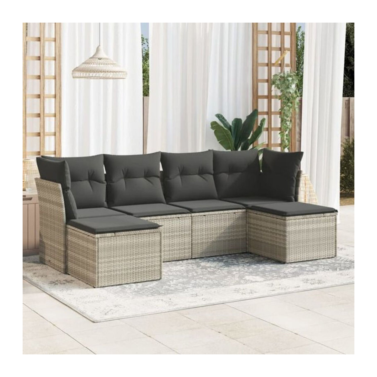 6-tlg. Garten-Sofagarnitur mit Kissen aus Polyrattan in Grau von Vidaxl - Bild 1