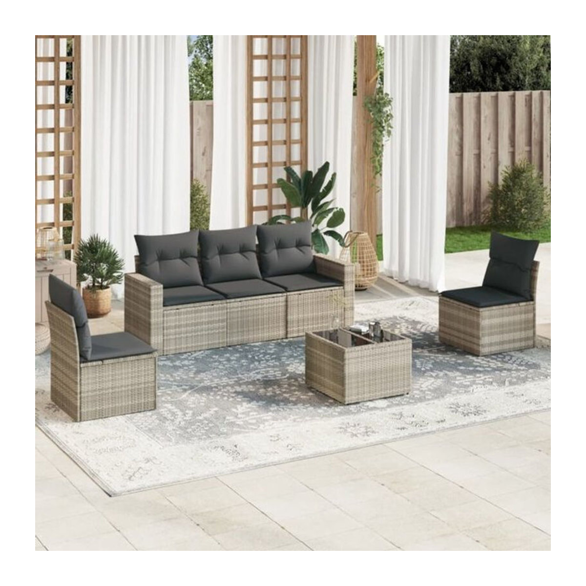 6-tlg. Garten-Sofagarnitur mit Kissen aus Polyrattan in Grau von Vidaxl - Bild 1