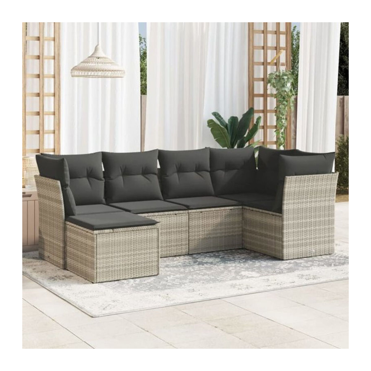6-tlg. Garten-Sofagarnitur mit Kissen aus Polyrattan in Grau von vidaxl - Bild 1
