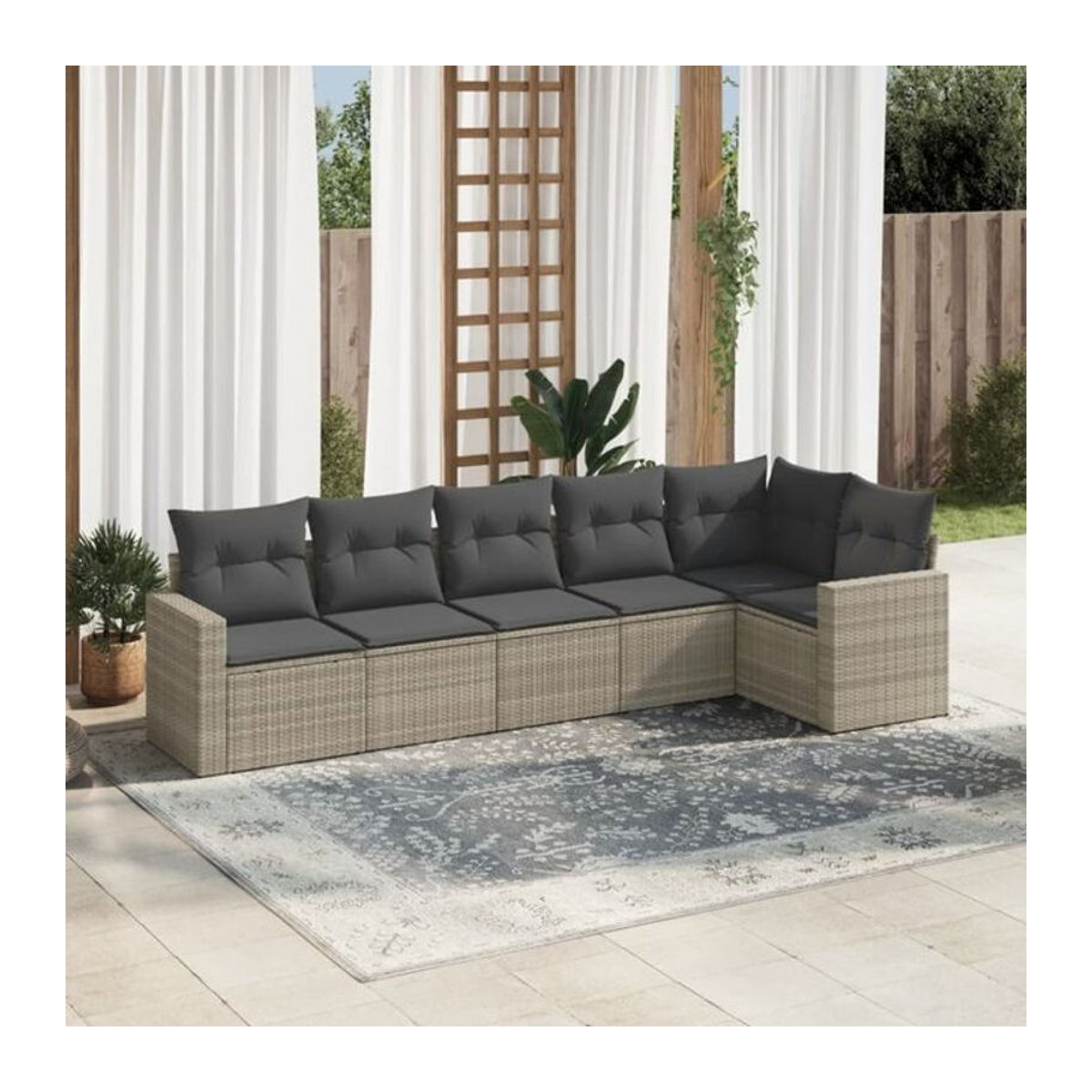 6-tlg. Garten-Sofagarnitur mit Kissen aus Polyrattan in Grau von Vidaxl - Bild 1