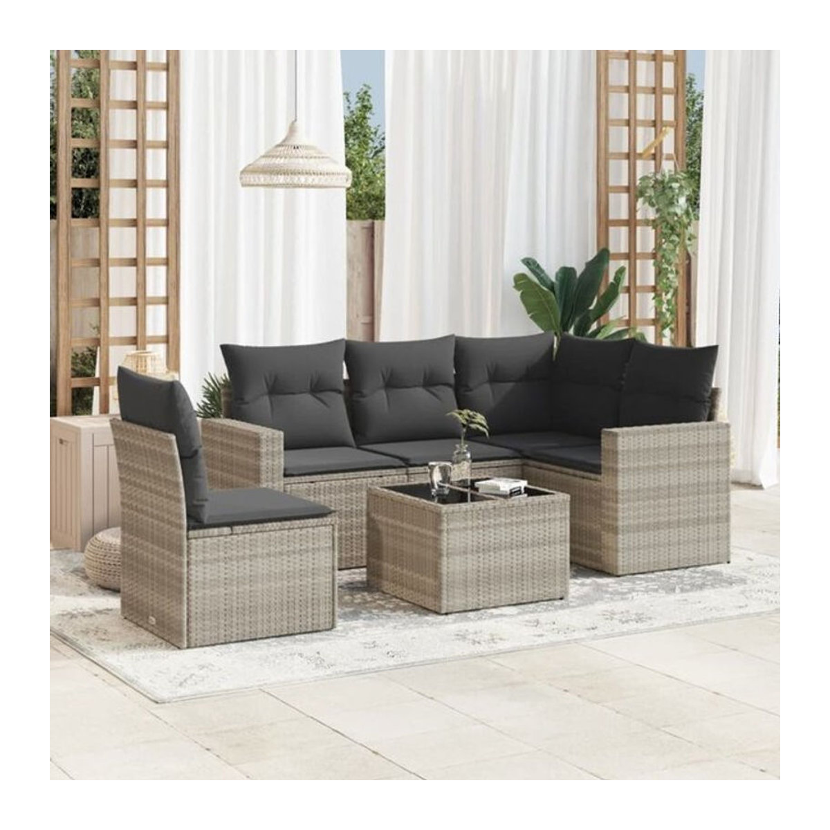 6-tlg. Garten-Sofagarnitur mit Kissen aus Polyrattan in Grau von vidaXL - Bild 1