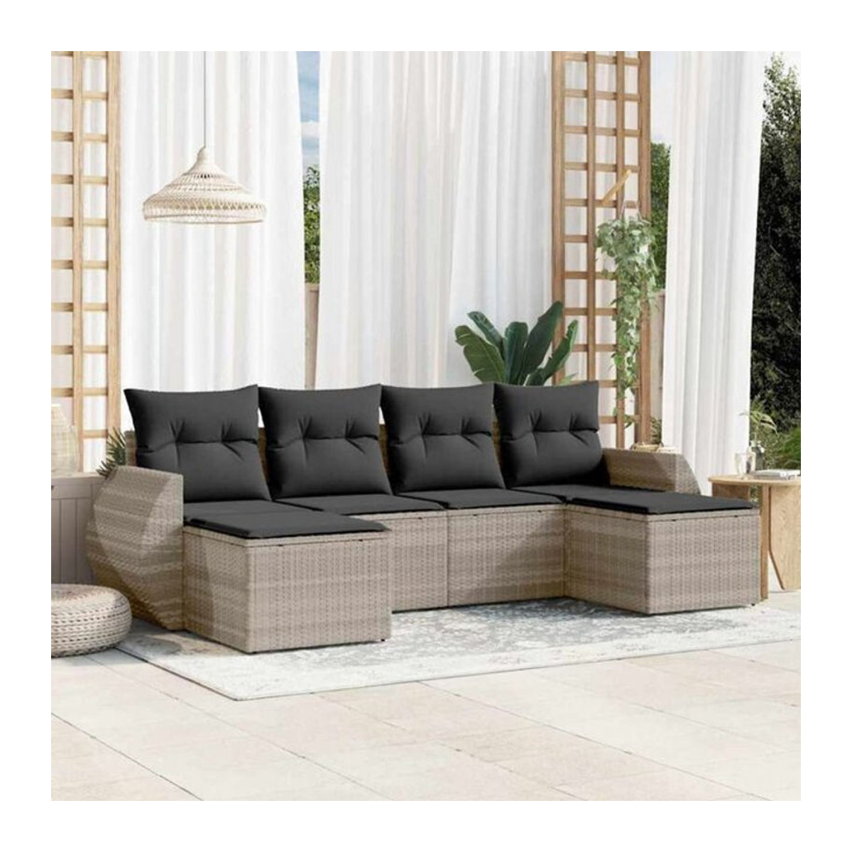 6-tlg. Garten-Sofagarnitur mit Kissen aus Polyrattan in Grau von vidaxl - Bild 1