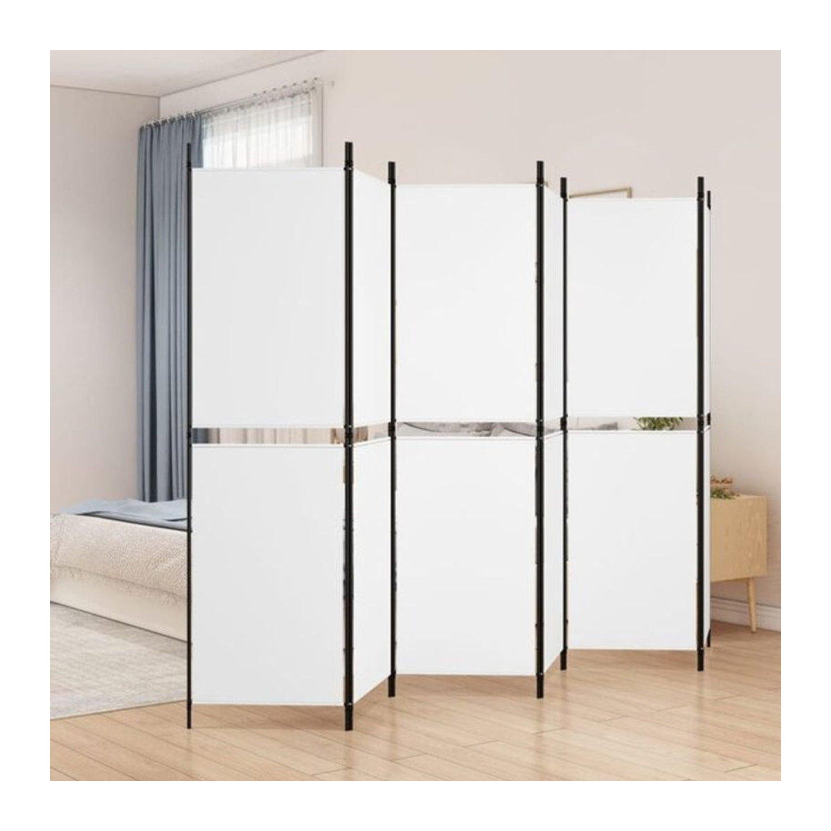 6-tlg. Paravent vidaxl aus Textil und Metall, Weiß, B: 300 cm, H: 180 cm - Bild 1