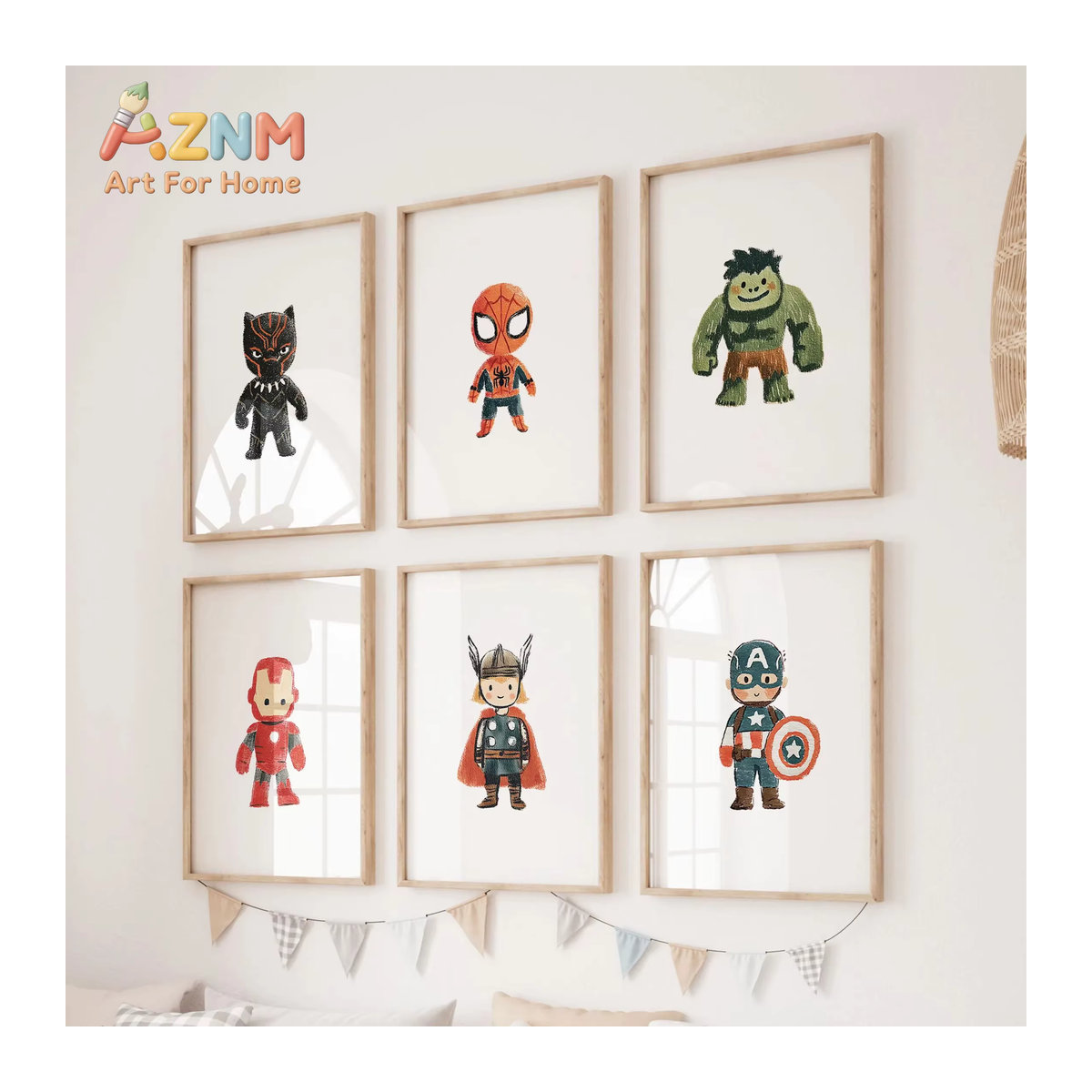 6 Wandbilder Avengers Superhelden Set von KAYOU, mehrfarbige Poster für das Kinderzimmer, rechteckige Wandmontage aus Papier - Bild 1