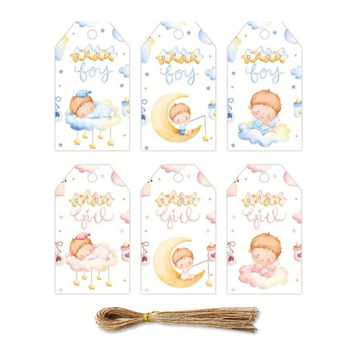 60 Stück hängende Papieranhänger in Rosa und Blau mit Stern und Mond für Babyparty und Geburtstag Dekoration - Bild 1