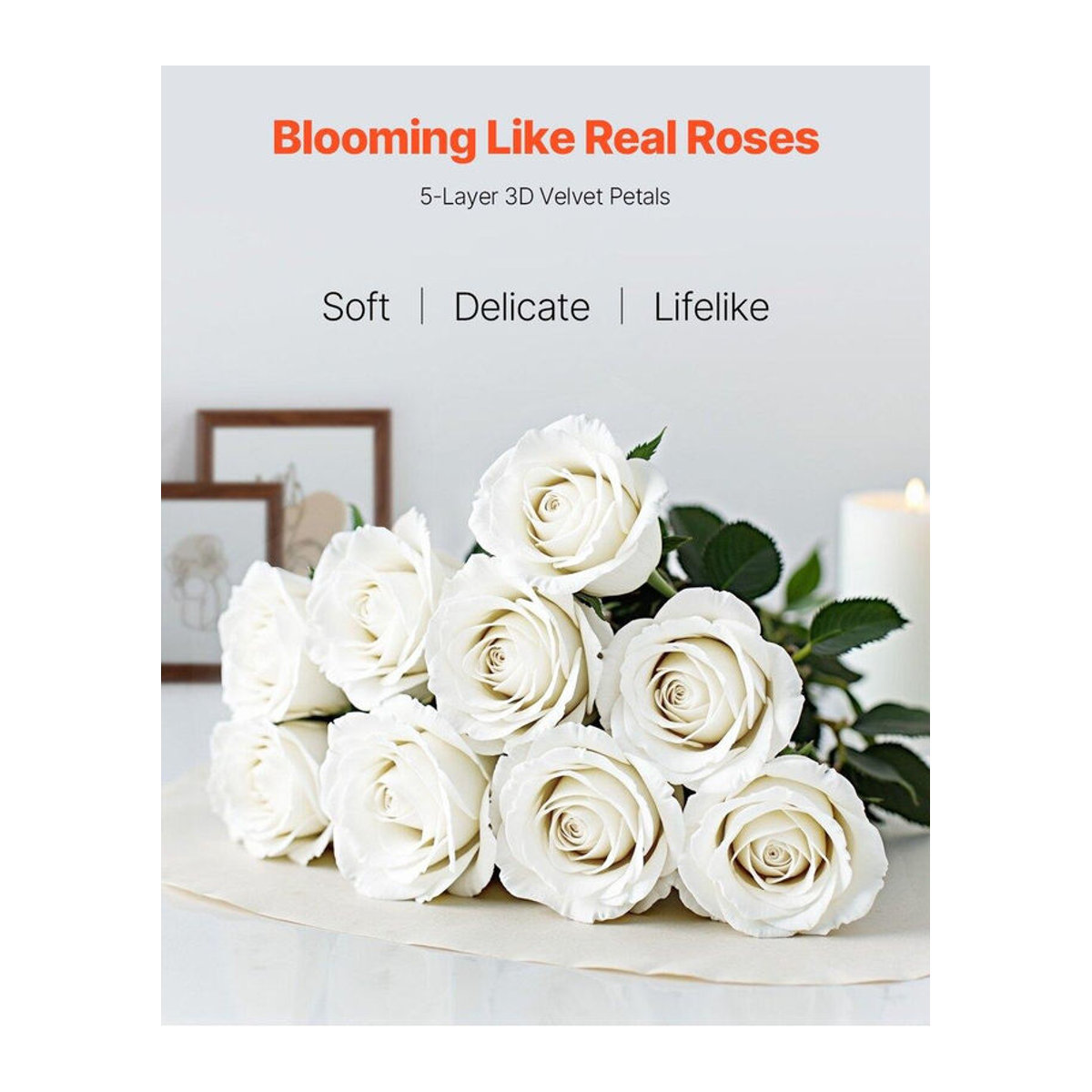 60 Stück Künstliche Weiße Rosen von Buying Solutions, MB als Einzelstiele für Hochzeit und Weihnachtsdekoration - Bild 3