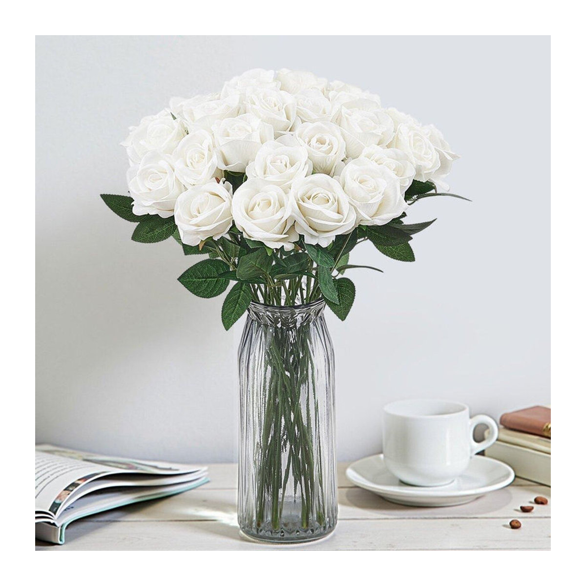 60 Stück Künstliche Weiße Rosen von Buying Solutions, MB als Einzelstiele für Hochzeit und Weihnachtsdekoration - Bild 4