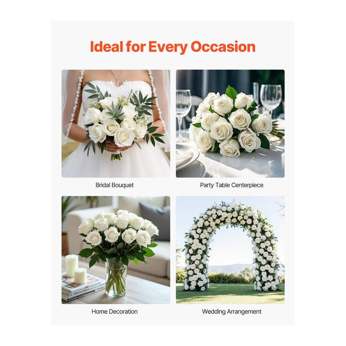60 Stück Künstliche Weiße Rosen von Buying Solutions, MB als Einzelstiele für Hochzeit und Weihnachtsdekoration - Bild 5