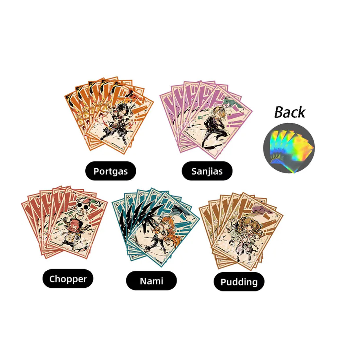 60 Stück Laser-Anime-Kartenhüllen von Bandai in 5 Designs, mehrfarbig, B: 6,7 cm x H: 9,2 cm, Schutzhüllen für MTG und PTCG Kartenspiele - Bild 2